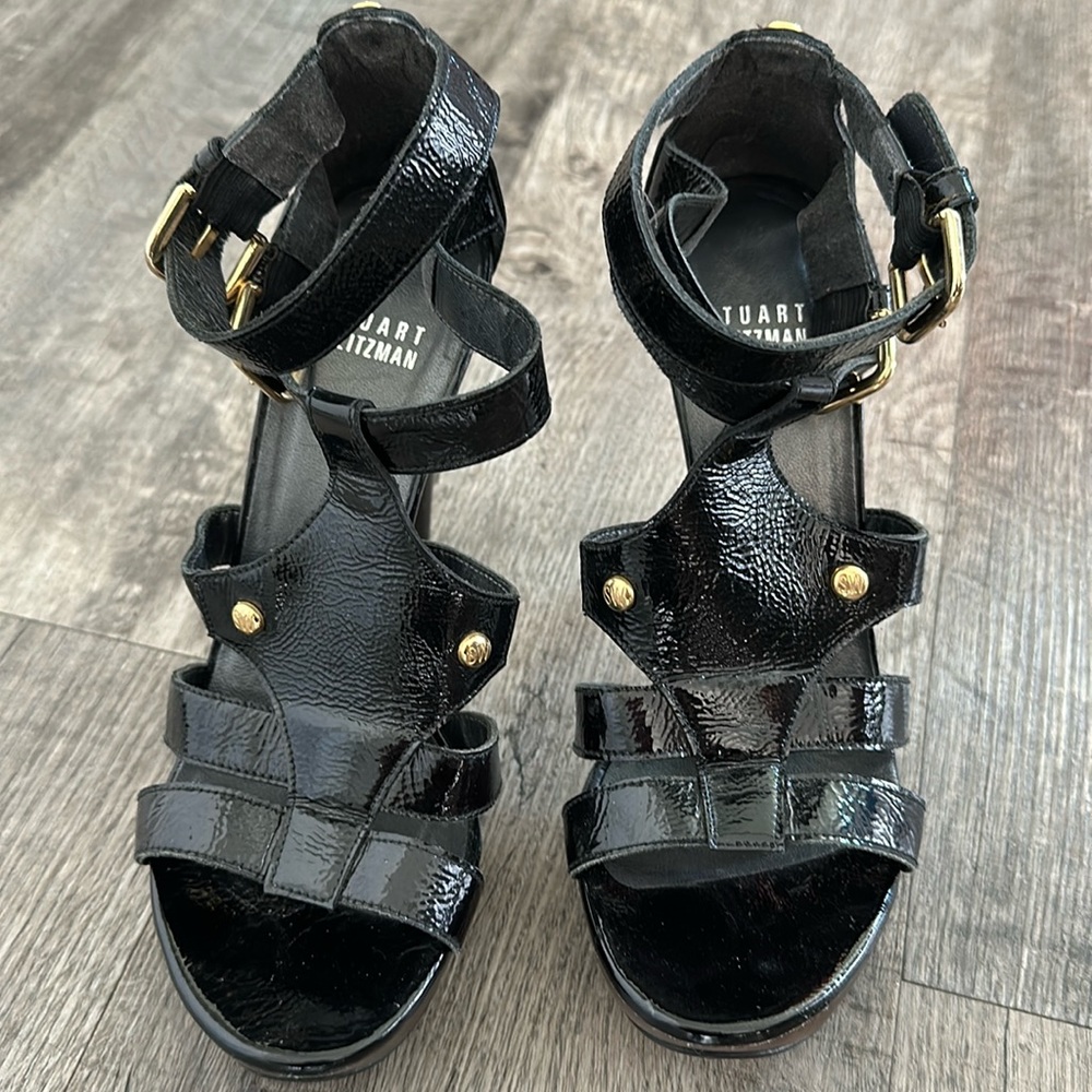 STUART WEITZMAN Patent Leather Colorblock Pattern Gladiator Sandals